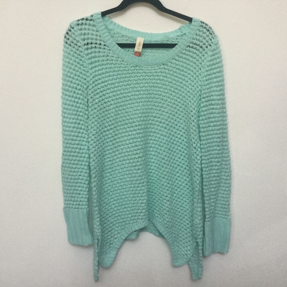 No Boundaries Mint Green Knit Long Sleeve Sweater Juniors Size Medium Winter